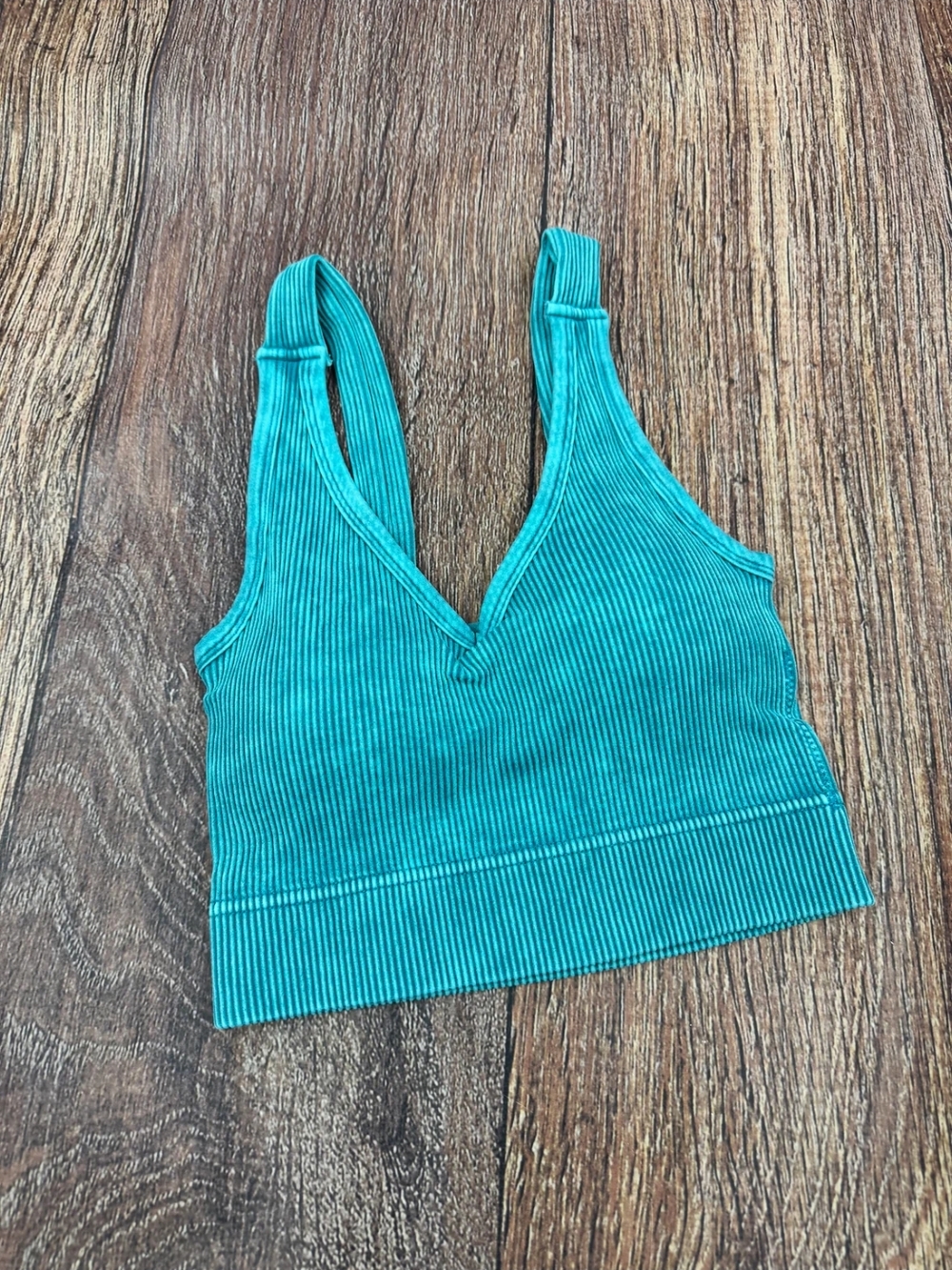 Ribbed V-Neck Bralette in Teal